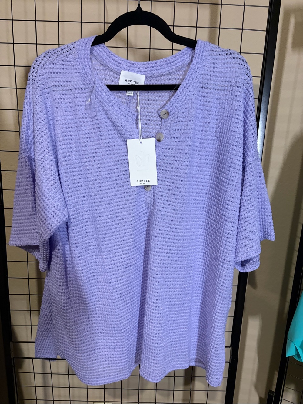 Andree by Unit Lavender Waffle Knit Button Top